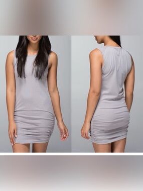 Lululemon In The Flow Heathered Grey Mini Dress Seamless Ruched Lightweight (4)